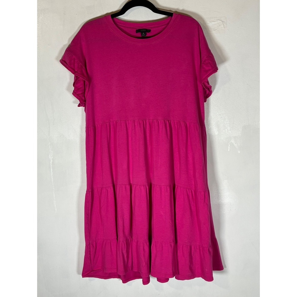 J.Crew‎ Pink Tiered Flutter Sleeve Cotton Midi Dress M Coquette Garden Sundress